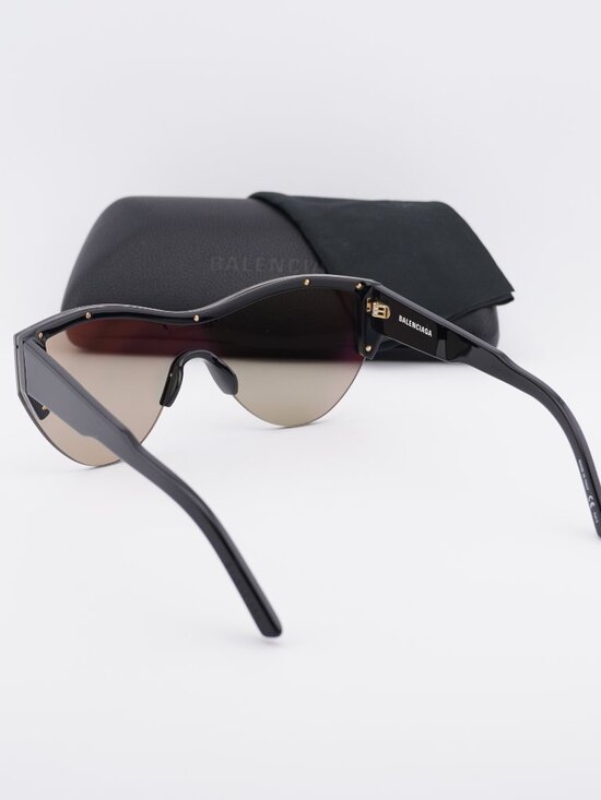 Balenciaga BB0004S 006 Shield Sunglasses - Black / Gold Mirror main image 6